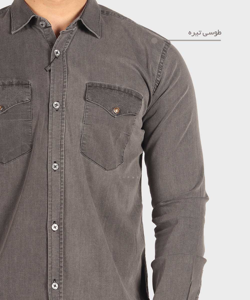                     ذغالی آبی تیره آبی روشن طوسی تیره پیراهن آستین بلند فیت 0776  - تصویر 5