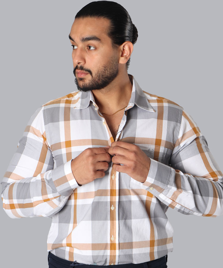 پیراهن آستین بلند مردانه چهارخانه 0922