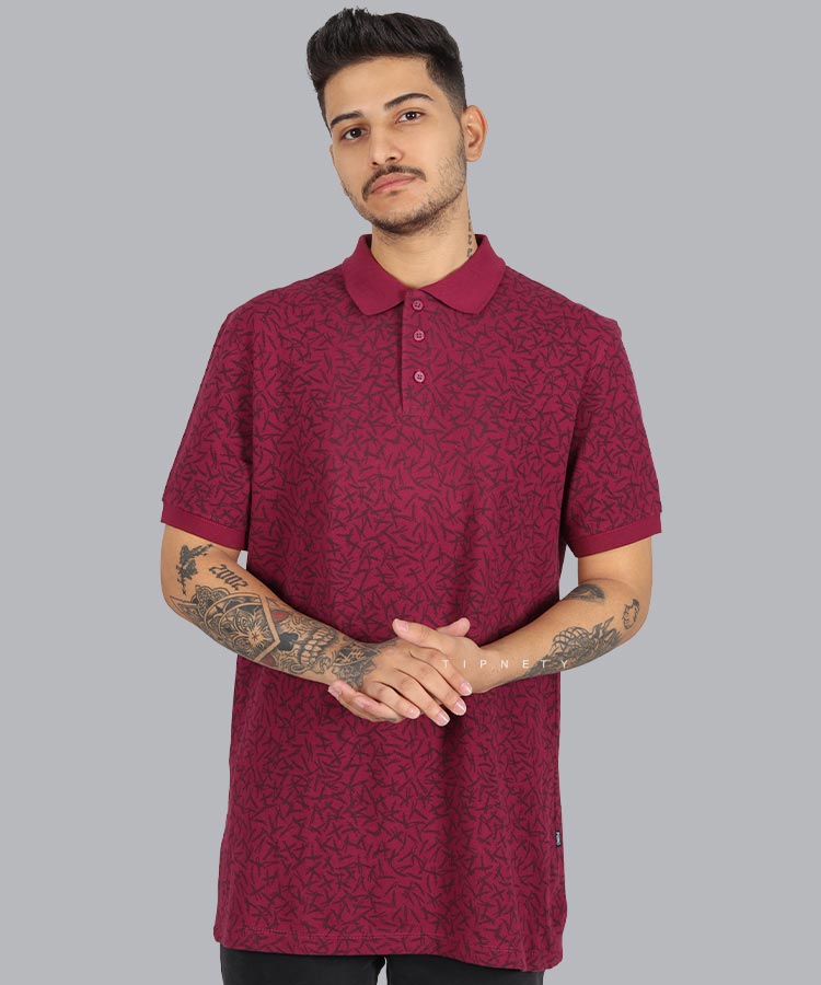             شکلاتی     ملانژ                                                                                     خردلی بنفش آجری تیشرت یقه دار 1442  - تصویر 3