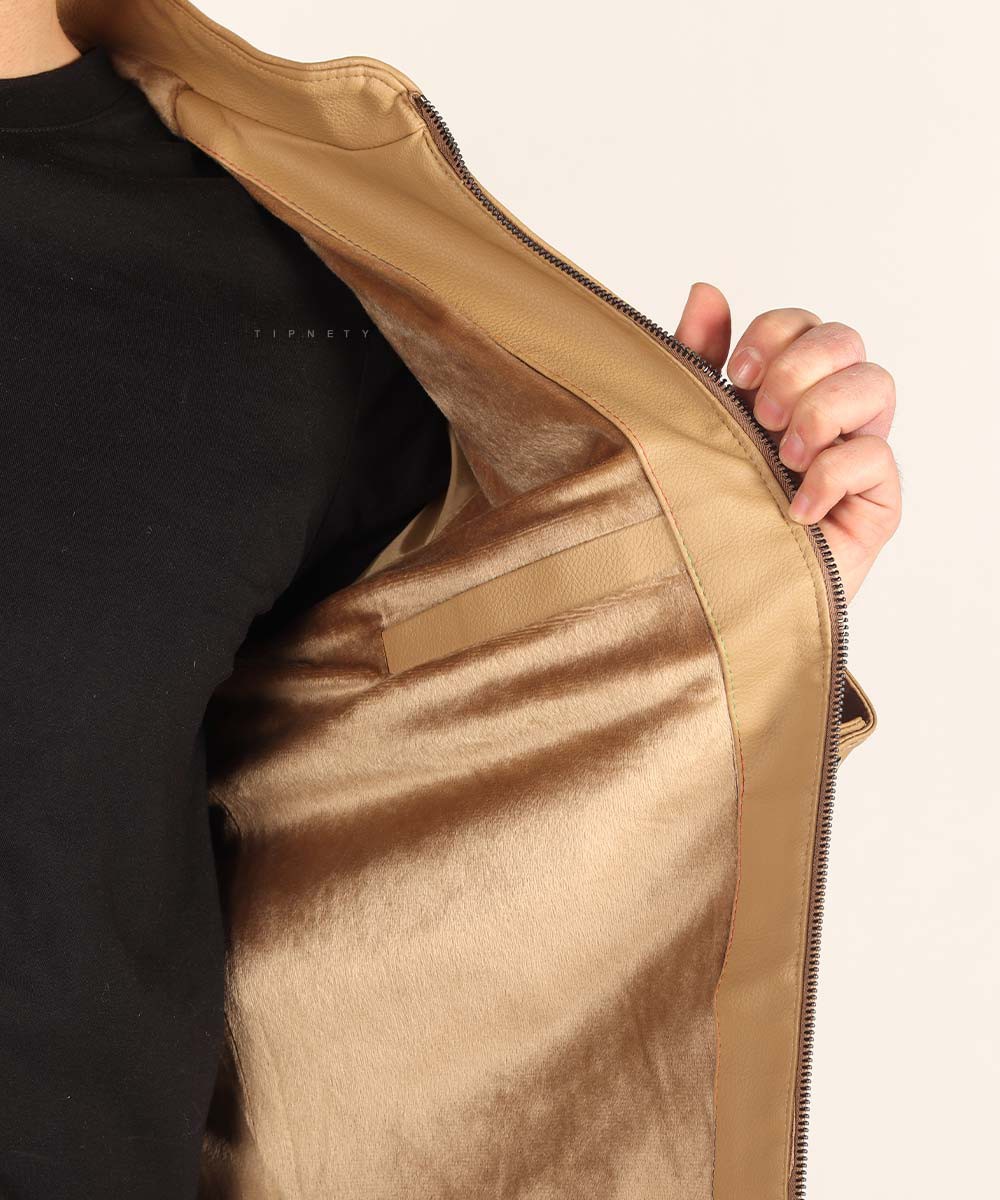 کرم طوسی مشکی زمستانه کت چرم 6313  - تصویر 3