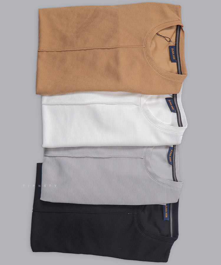                               دارچینی طوسی مشکی سفید تیشرت بیسیک 1104  - تصویر 4