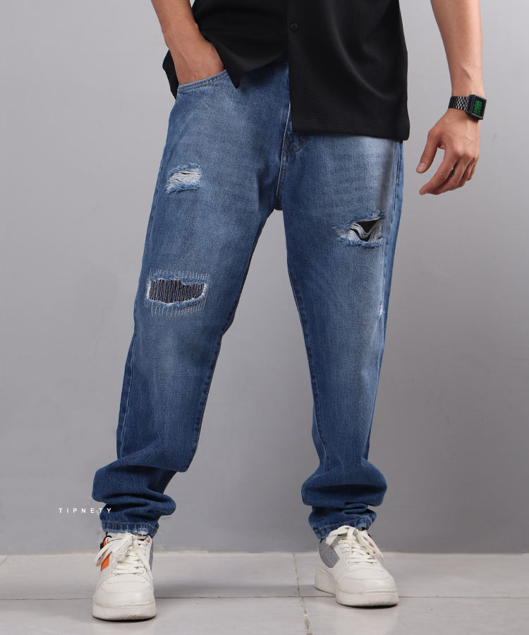 شلوار جین مام استایل مردانه زاپ دار 7014