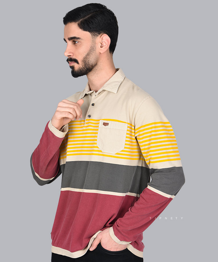 تیشرت یقه دار مردانه آستین بلند تک جیب 0905