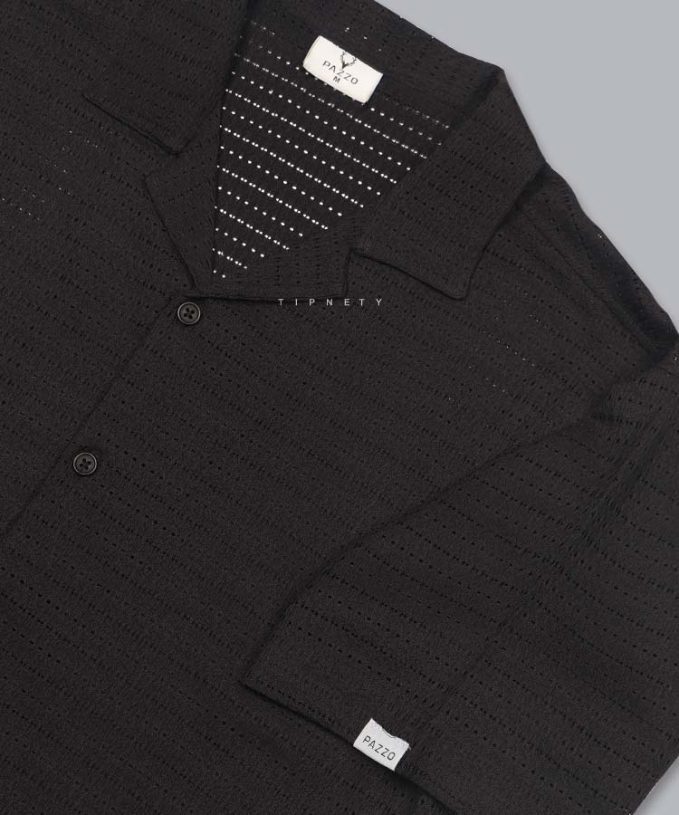 پیراهن یقه انگلیسی مشکی مردانه 5001