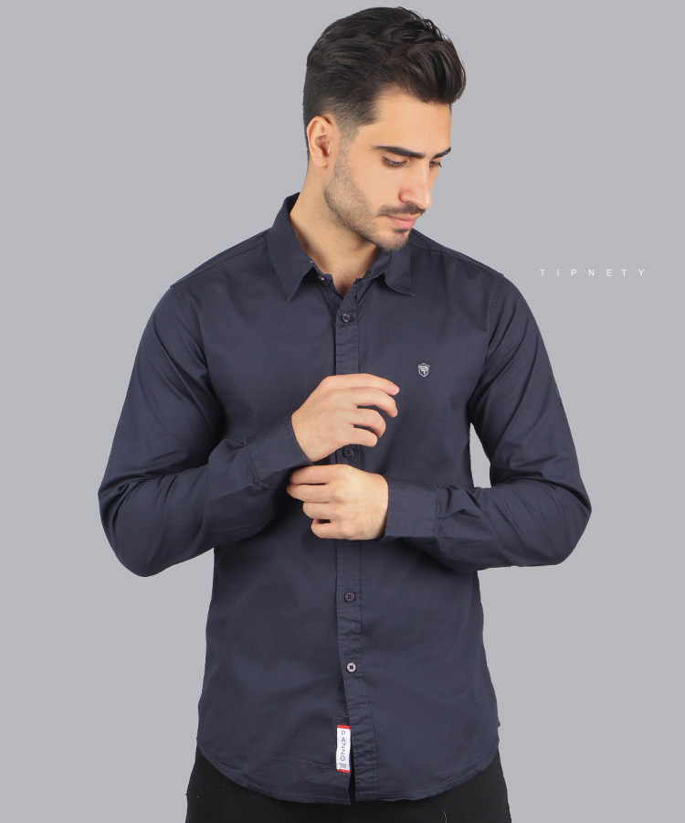 پیراهن مردانه آستین بلند سورمه ای 0802