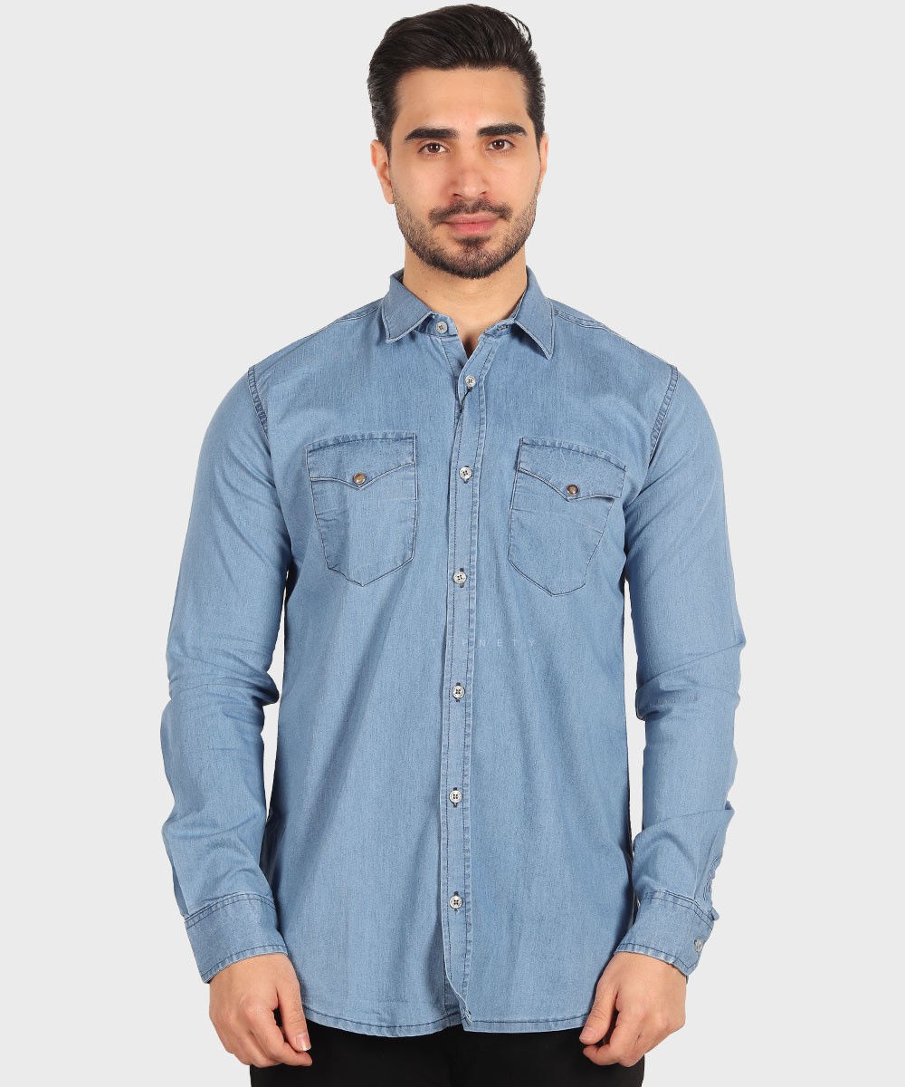                     ذغالی آبی تیره آبی روشن طوسی تیره پیراهن آستین بلند فیت 0776  - تصویر 3