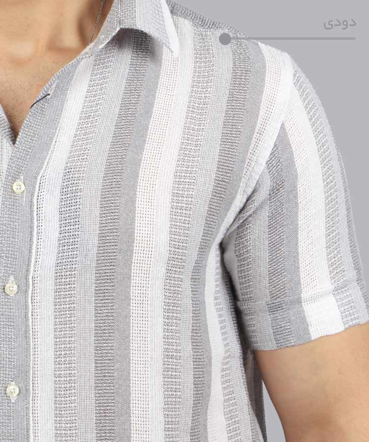                                                         دودی آبی طوسی پیراهن آستین کوتاه کلاسیک 4351  - تصویر 3