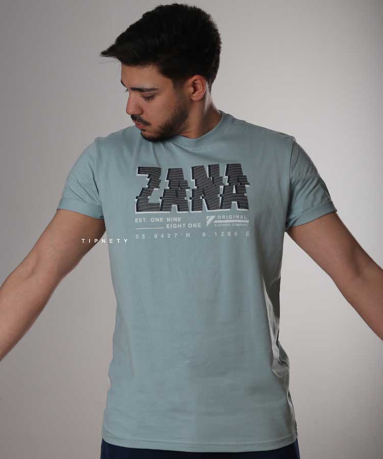                                                                                   آبی طوسی مشکی سفید تیشرت چاپی 1945  - تصویر 4