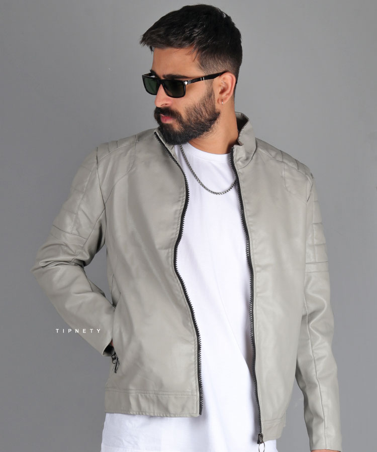 کت چرم مردانه سفید 6676