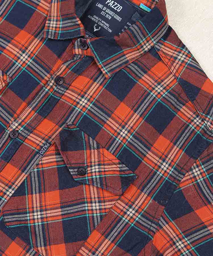 پیراهن مردانه سایز بزرگ آجری آستین کوتاه و چهارخانه 8574