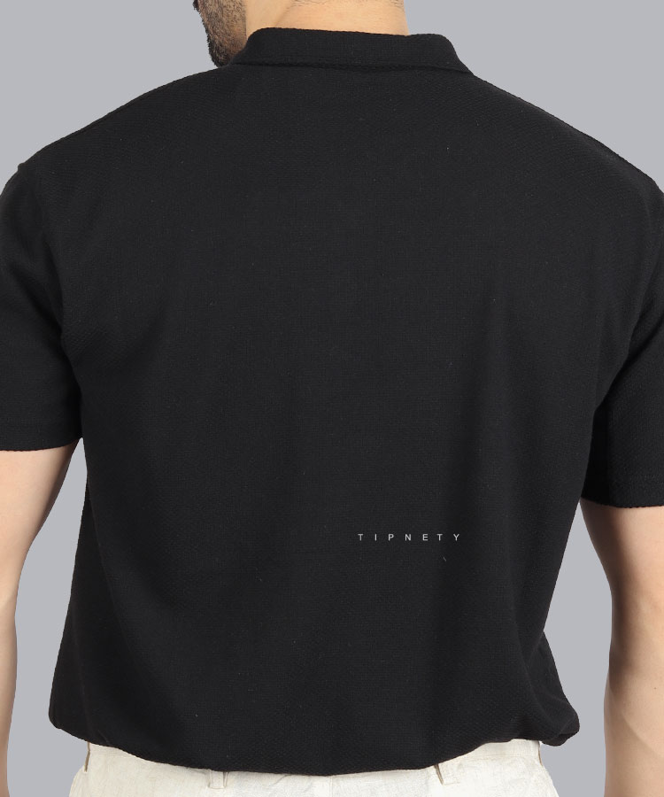 تیشرت یقه دار مشکی مردانه نیم زیپ 3237