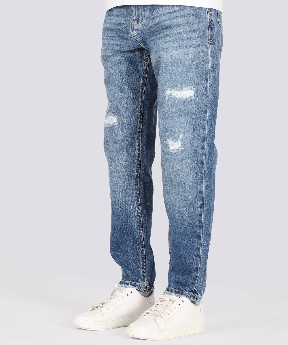 شلوار جین مام فیت مردانه آبی 3147