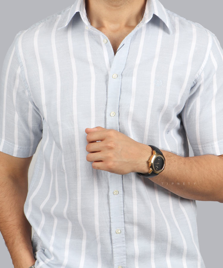                                                         دودی آبی طوسی پیراهن آستین کوتاه کلاسیک 4351  - تصویر 6