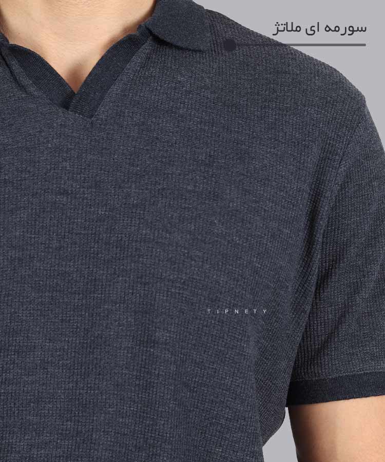                                                                       دودی سورمه ای ملانژ سبز سفید تیشرت یقه دار 0560  - تصویر 7