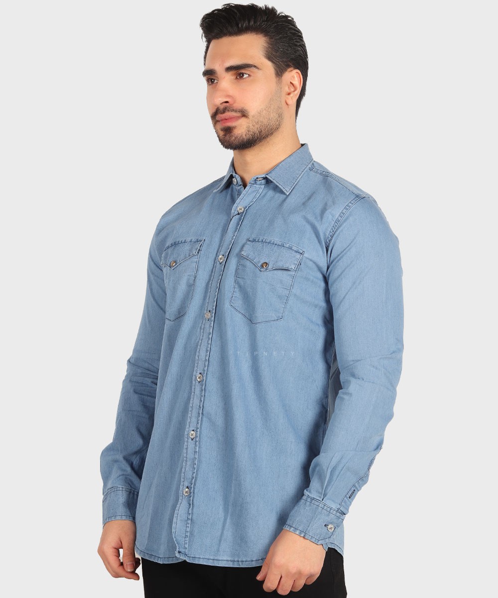                     ذغالی آبی تیره آبی روشن طوسی تیره پیراهن آستین بلند فیت 0776  - تصویر 9