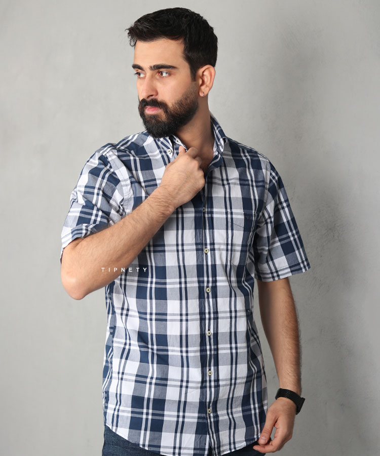 پیراهن آستین کوتاه مردانه چهارخانه 0950