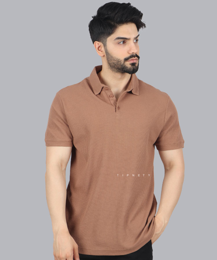                                                                                                     نسکافه ای سفید نوک مدادی سورمه ای تیشرت یقه دار 1685  - تصویر 9