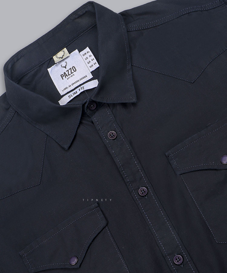                                           سفید سورمه ای پیراهن آستین بلند فیت 0791  - تصویر 3