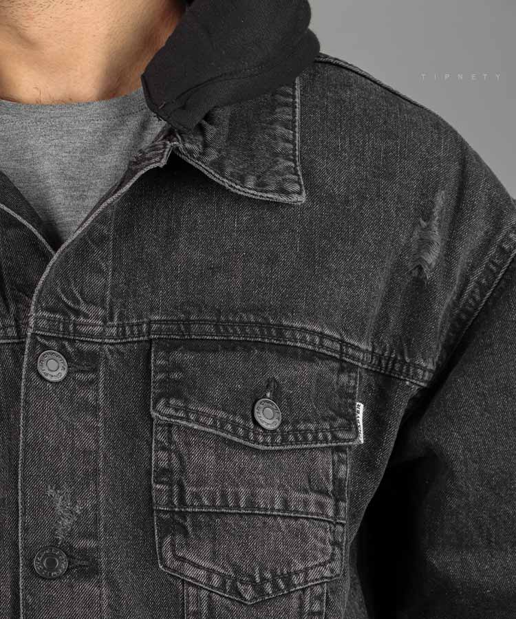 کت جین کلاه دار ذغالی 6402