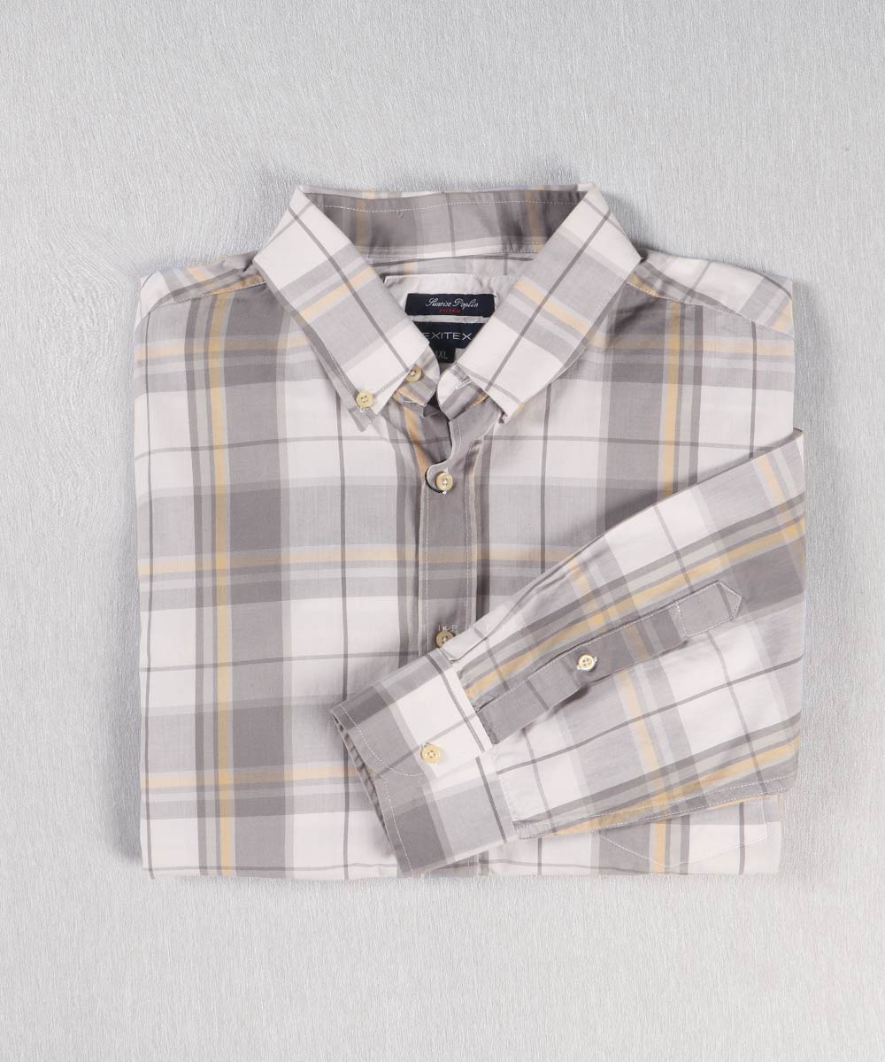 پیراهن مردانه سایز بزرگ چهارخانه طوسی 0931