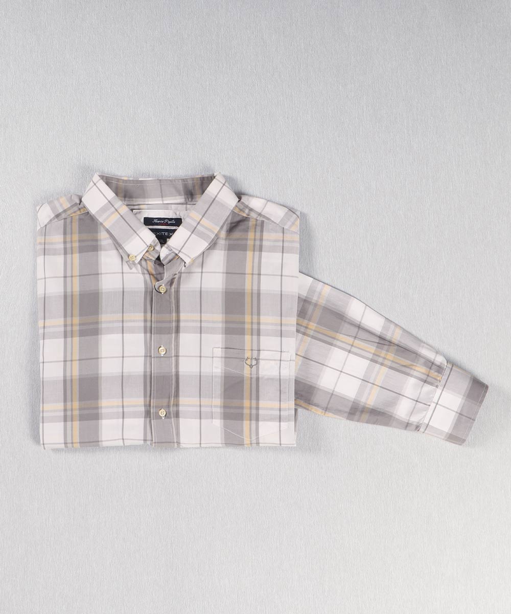 پیراهن مردانه سایز بزرگ چهارخانه طوسی 0931