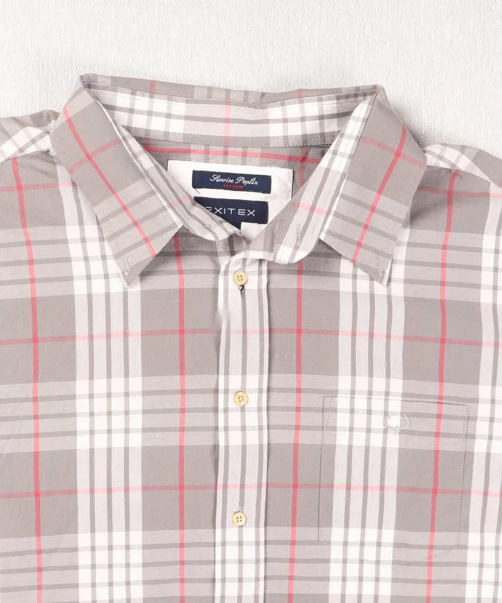 پیراهن مردانه سایز بزرگ چهارخانه طوسی 0961