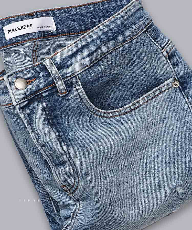 شلوار جین اسکینی مردانه آبی زاپ دار 5067