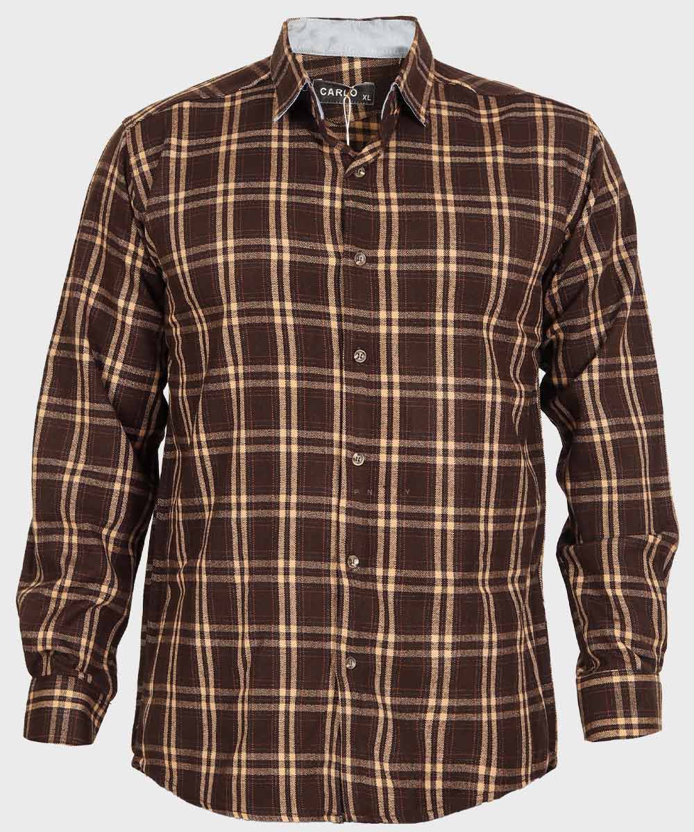 پیراهن مردانه پشمی چهارخانه و قهوه ای 0156