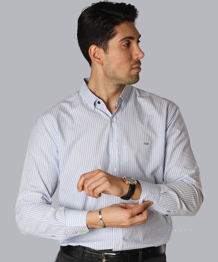 پیراهن مردانه آستین بلند آبی 0877