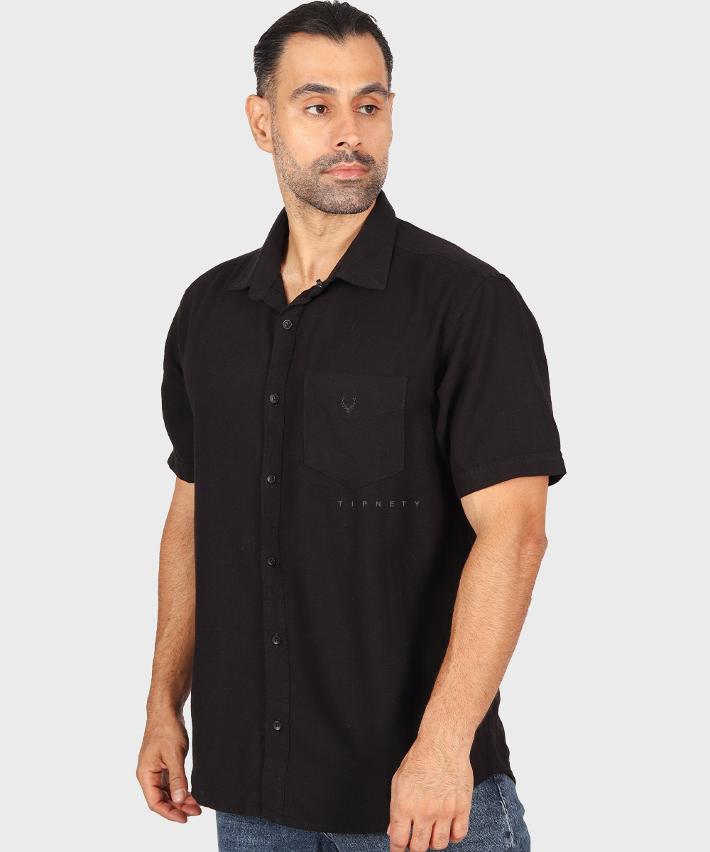 پیراهن مردانه مشکی آستین کوتاه و تک جیب 0101