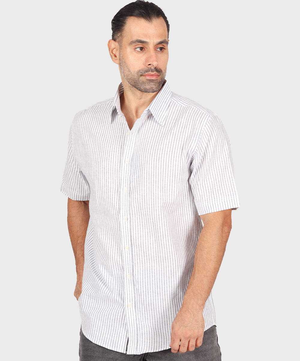 پیراهن لینن مردانه آستین کوتاه و راه راه 1382