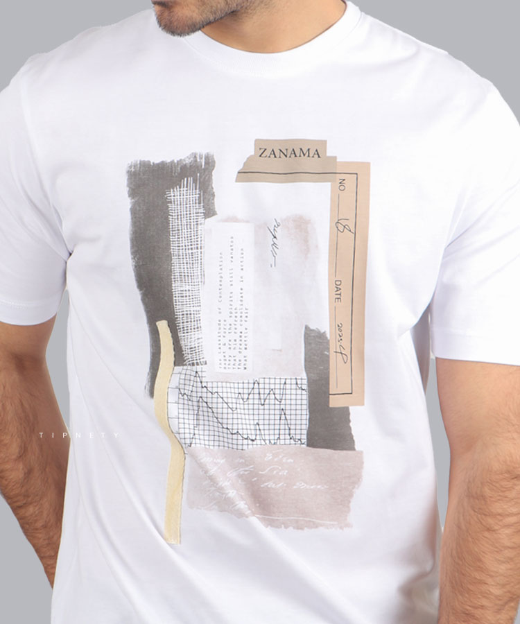 تیشرت سفید طرح دار مردانه 1272
