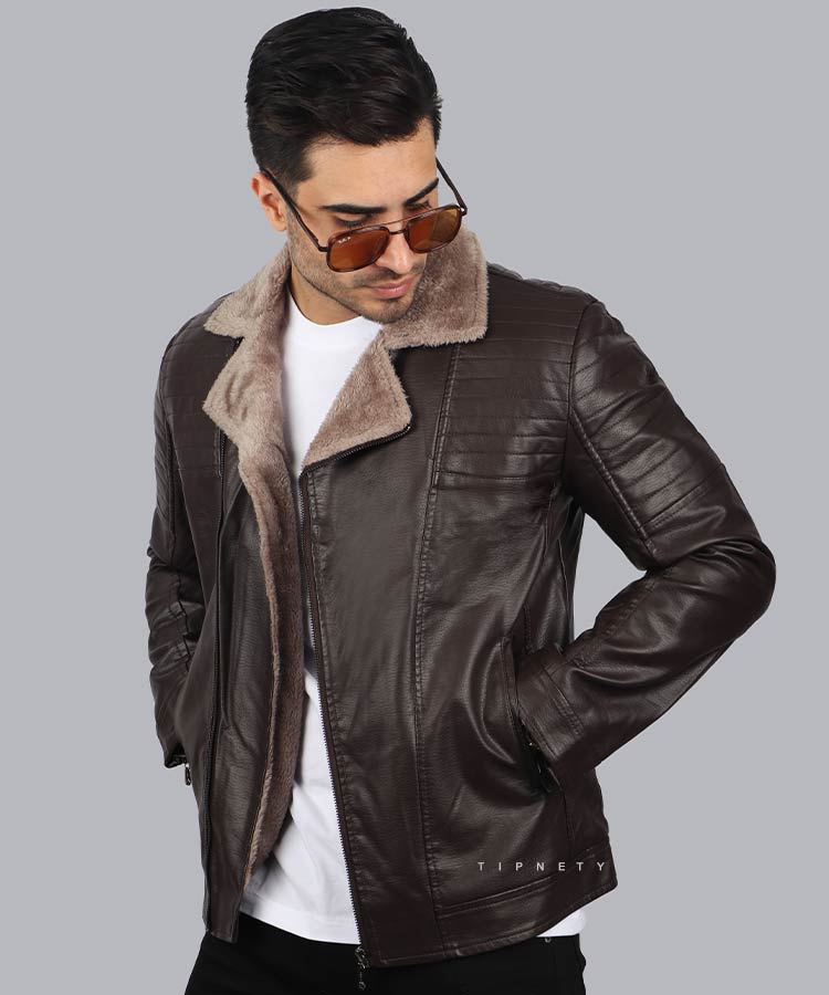 کت چرم مردانه یقه خزدار 2252