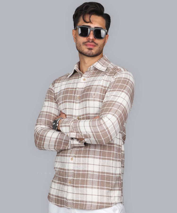 پیراهن مردانه آستین بلند چهارخانه 0834