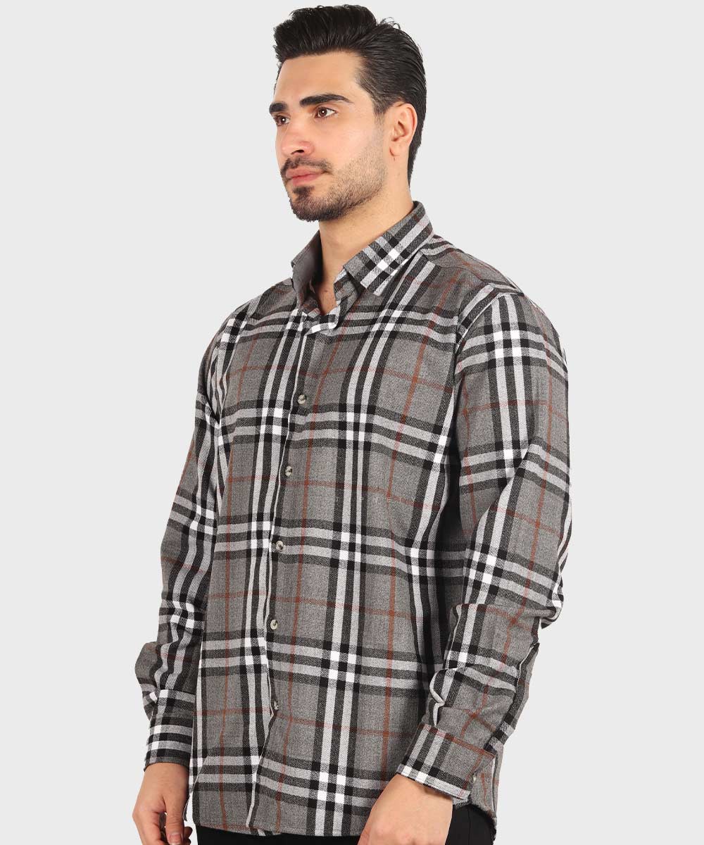 پیراهن مردانه پشمی چهارخانه طوسی 0192