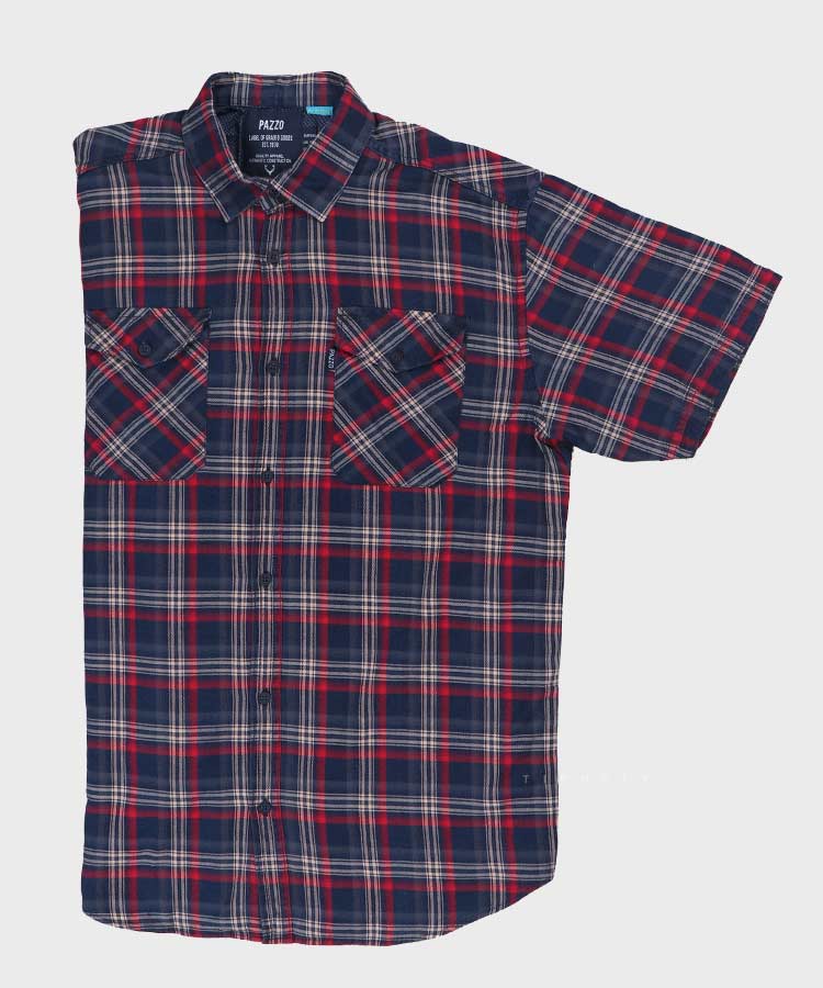 پیراهن مردانه سایز بزرگ قرمز آستین کوتاه و چهارخانه 5726