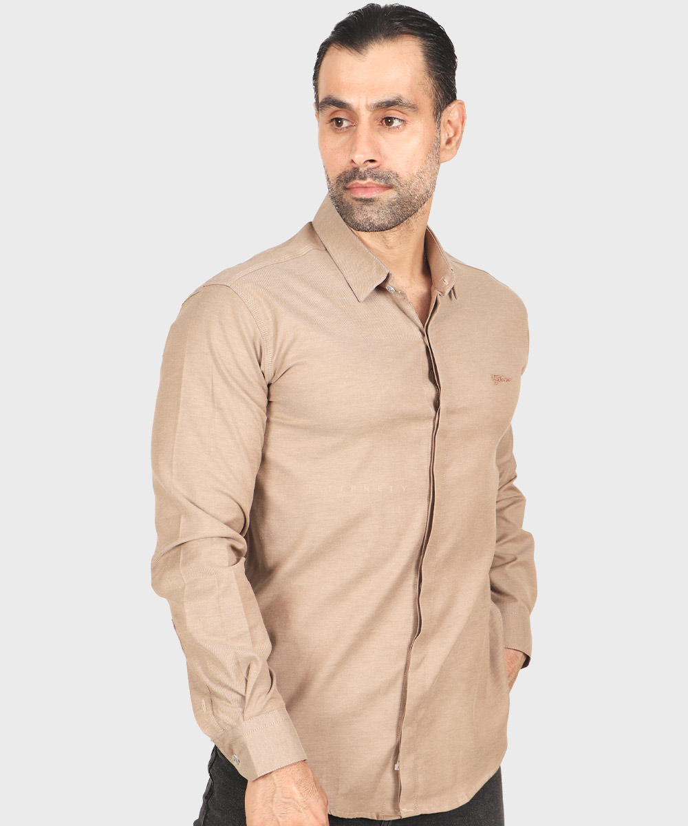                           یشمی کرم شکلاتی لجنی پیراهن آستین بلند فیت 0370  - تصویر 8