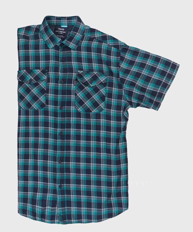 پیراهن مردانه سایز بزرگ سبز آستین کوتاه و چهارخانه 5718