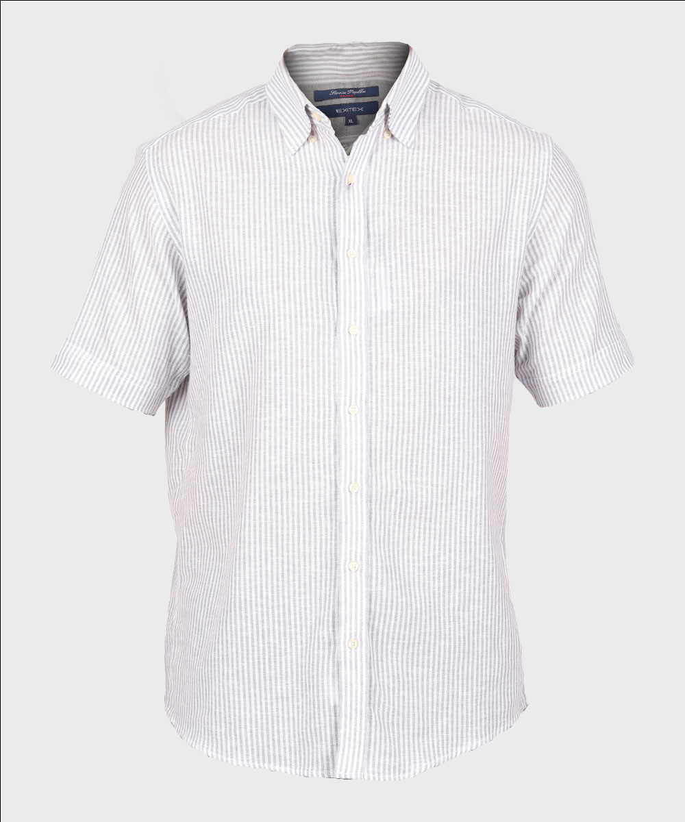 پیراهن لینن مردانه آستین کوتاه طوسی 1424