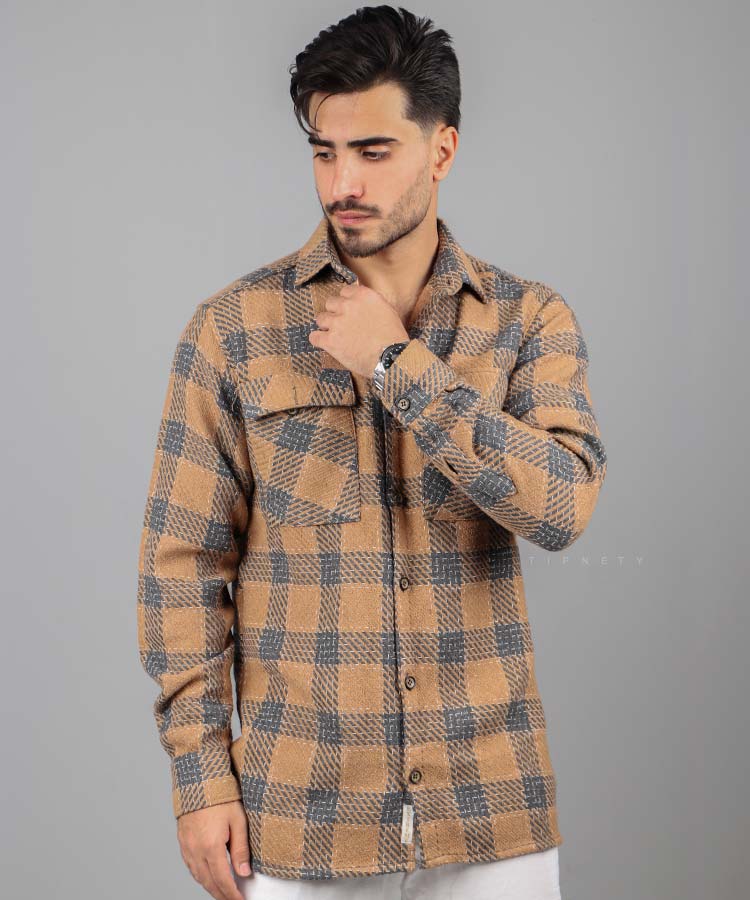                                                                                                                                                 آجری کرم مشکی لجنی طوسی تیره پاییزه پیراهن 0713  - تصویر 3