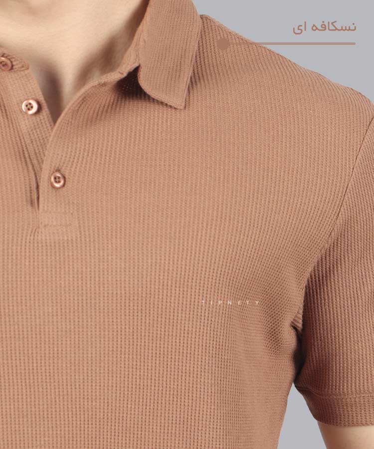                                                                                                     نسکافه ای سفید نوک مدادی سورمه ای تیشرت یقه دار 1685  - تصویر 4
