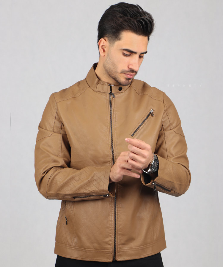                                                                                                                               شکلاتی یشمی     مشکی زمستانه کت چرم 2318  - تصویر 4