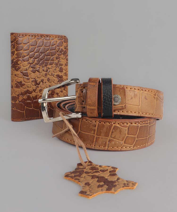 کمربند مردانه چرمی قهوه ای روشن 1937