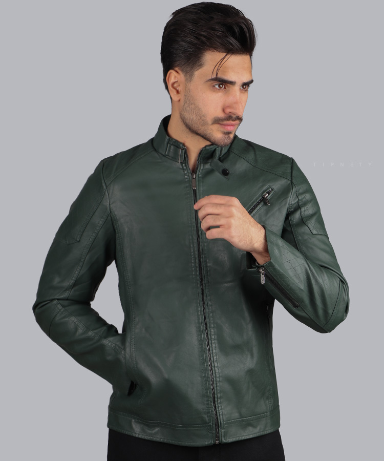                                                                                                                                               شکلاتی یشمی     مشکی زمستانه کت چرم 2318  - تصویر 3