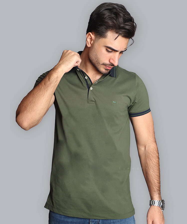 تیشرت یقه دار سبز مردانه 8123