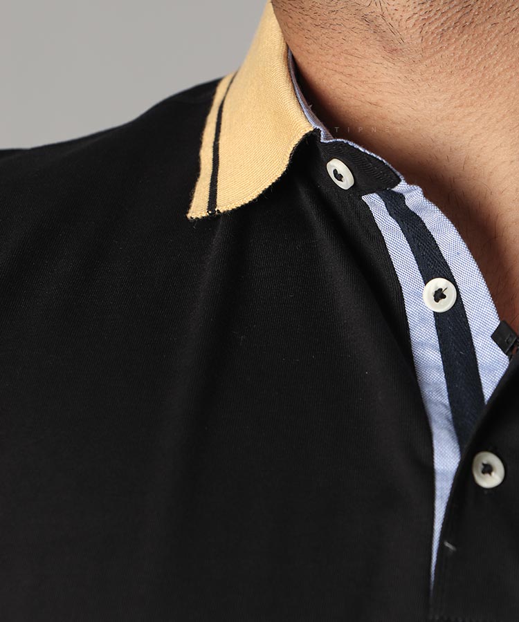                                 زرد مشکی   تیشرت یقه دار 8126  - تصویر 3