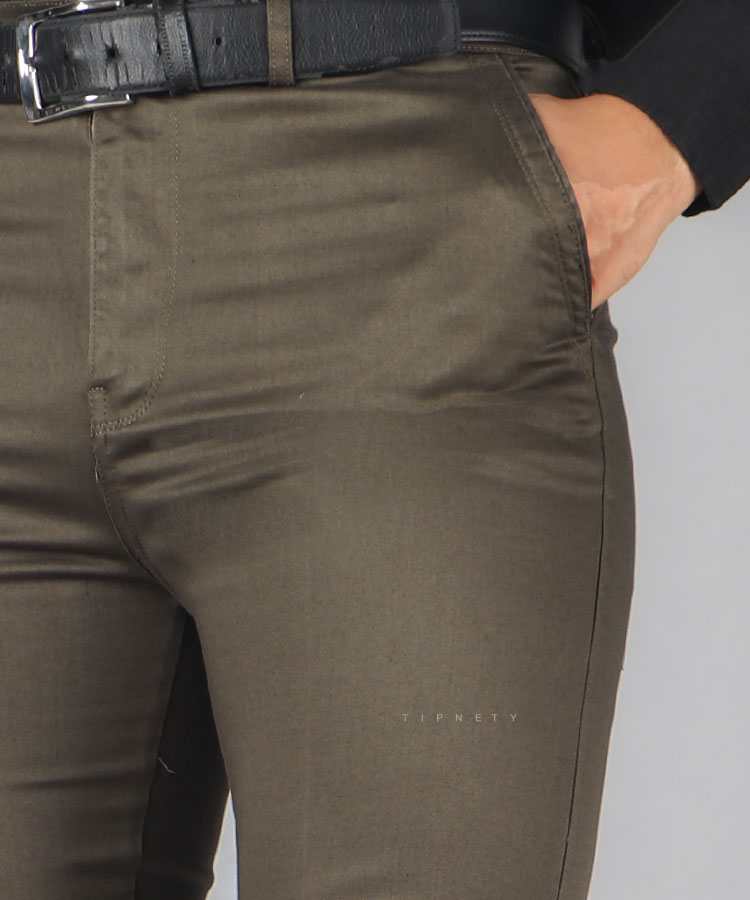                                 زیتونی نخودی شلوار کتان راسته 0222  - تصویر 4