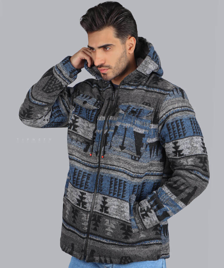 کاپشن مردانه پشمی طرح دار کد 7004