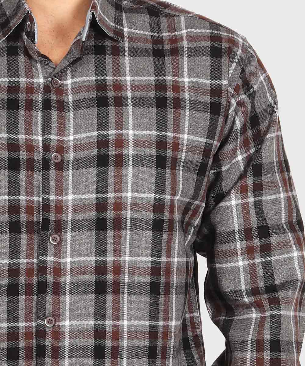 پیراهن مردانه پشمی چهارخانه طوسی 0166