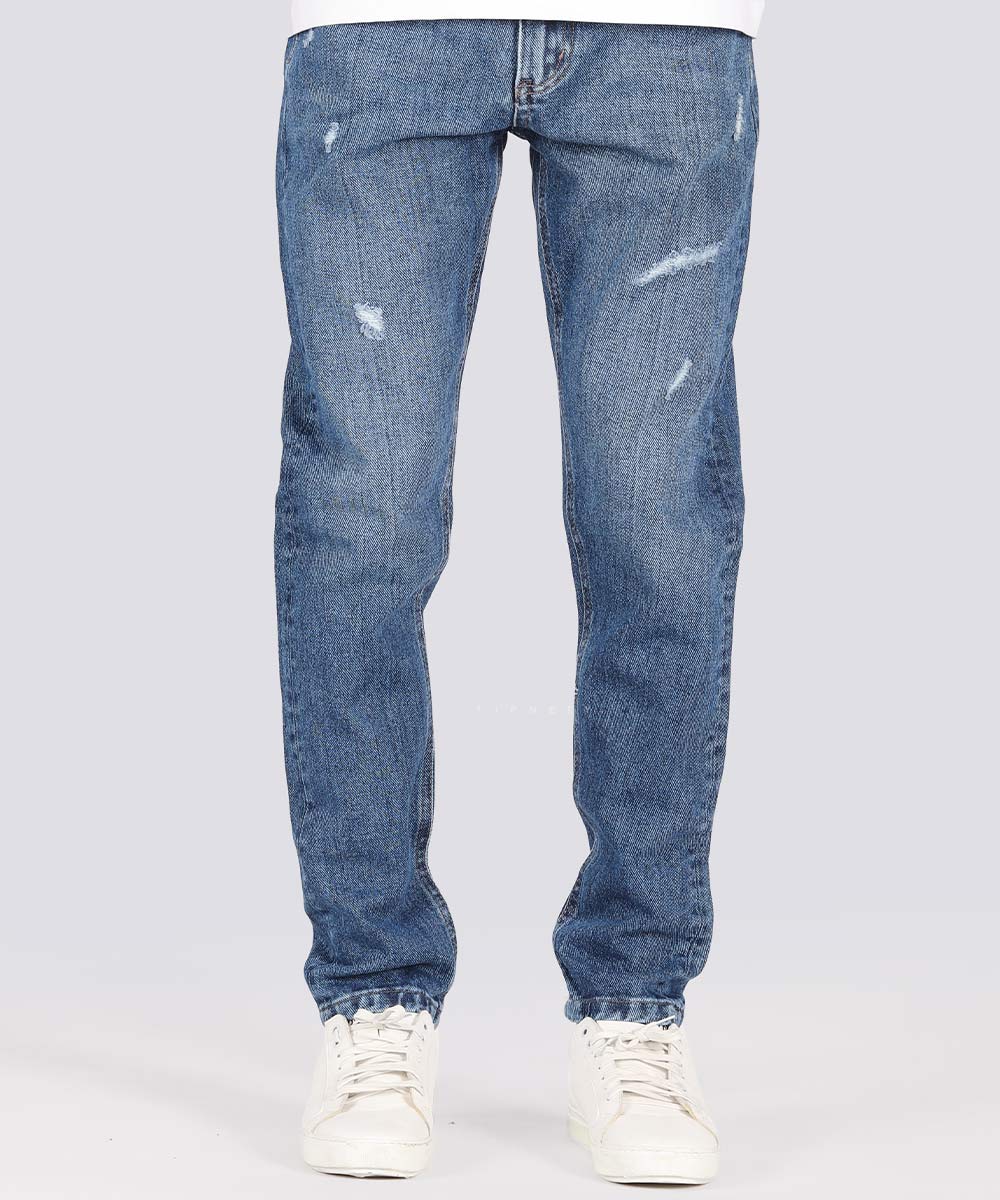 شلوار جین مام فیت مردانه آبی تیره 0665